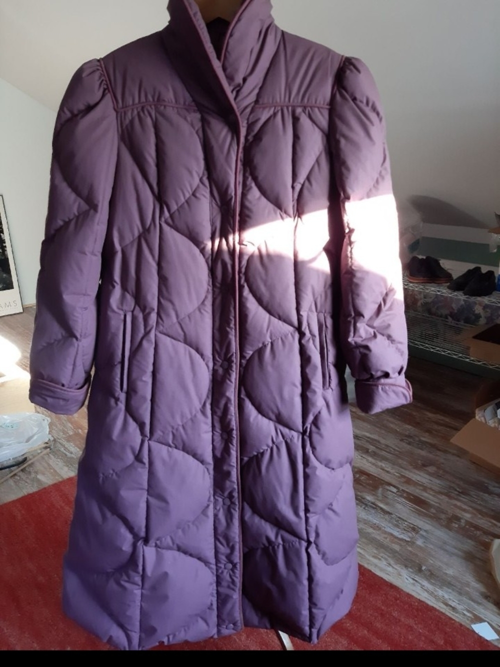 Purple Quilted Long Puffer Coat - Women's